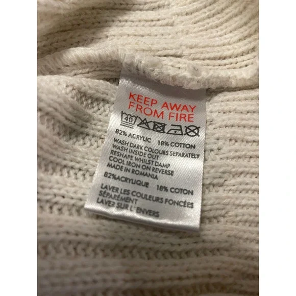 ""URBAN OUTFITTERS Crop High Neck Chunky Knit Sweater Long Sleeve Ivory Size M" - Picture 6 of 8